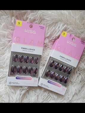 New 2-pack KISS Glam Magnetic & Chrome Press-On Nails — Shimmery Magenta